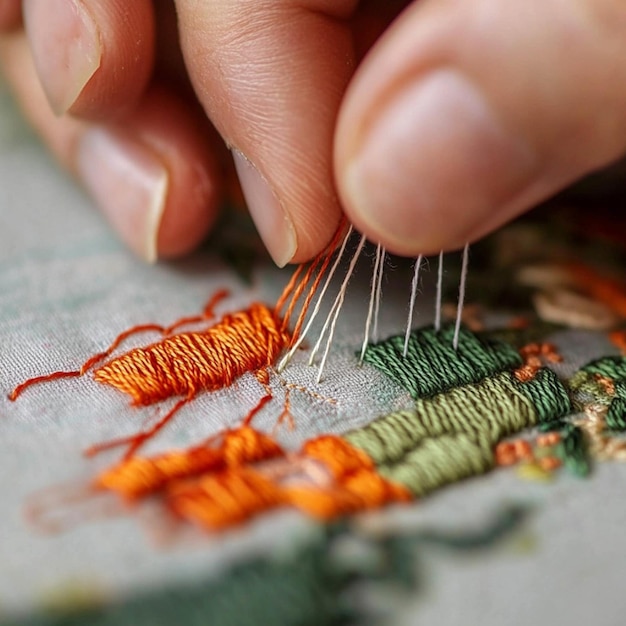 Ręka haftująca wzór